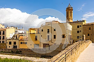 La Bisbal d'Emporda from Castilla. Imposing Romanesque construction, nearby church of Santa Maria de Bisbal.