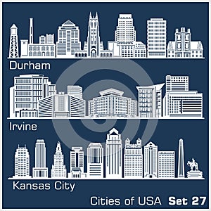 Cities of USA - Cincinnati, Greensboro, Plano. Detailed architecture. Trendy vector illustration. photo