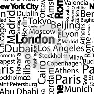 Cities of the world seamless pattern. seamless pattern background with names of cities. Seamless pattern with names of cities.