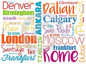Cities in the world word cloud collage
