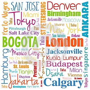 Cities in the world word cloud collage