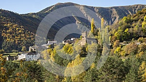 Citiscape of Torla-Ordesa town in Ordesa National park in Pyrenes