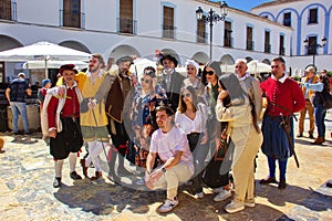 Citizens with costumed heroes of the historical festival