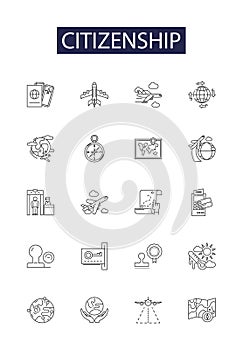 Citizenship line vector icons and signs. Nationality, Allegiance, Sovereignty, Rights, Duties, Allegiance, Privileges photo