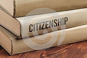 Citizenship subject book concept on a wooden table for learning