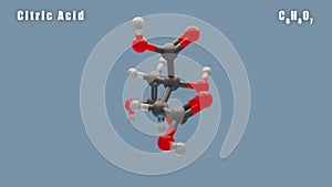 Citric Acid of C6H8O7 3D Conformer animated render. Food additive E330
