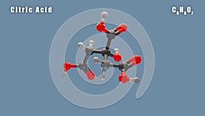 Citric Acid of C6H8O7 3D Conformer animated render. Food additive E330