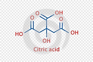 Citric acid chemical formula. Citric acid structural chemical formula isolated on transparent background.