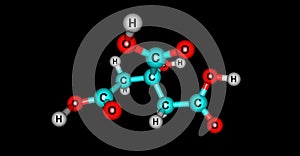 Citric acid molecular structure isolated on black