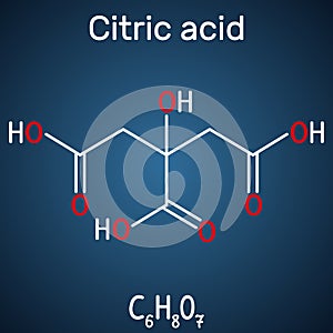 Citric acid molecule, is found in citrus fruits, lemons and limes. Is used as additive in food, cleaning agents, nutritional