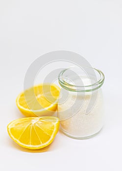 Citric acid on a white isolated background. Selective focus