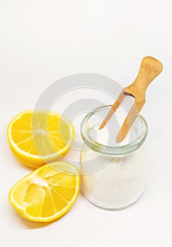 Citric acid on a white isolated background. Selective focus