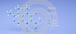 citrinin molecule, molecular structures, mycotoxin, 3d model, Structural Chemical Formula and Atoms with Color Coding