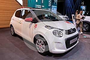 Citroen C1 new car model shown at the Autosalon 2020 Motor Show. Brussels, Belgium - January 9, 2020