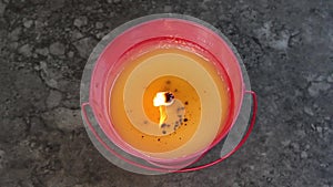 Citronella candle burning