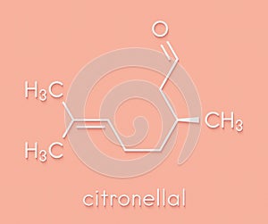 Citronellal citronella oil molecule. Used in insect repellents. Skeletal formula.