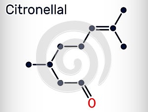 Citronellal, rhodinal molecule. It is monoterpenoid aldehyde. Skeletal chemical formula