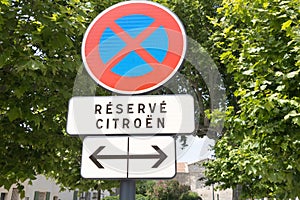 CitroÃ«n official dealer Citroen car logo brand and text sign panel road no parking