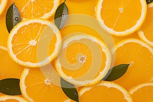 Citrus allure Fresh orange, yellow background, a canvas with space