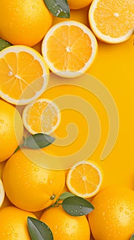 Citrus allure Fresh orange, yellow background, a canvas with space