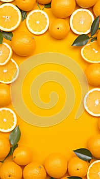 Citrus allure Fresh orange, yellow background, a canvas with space