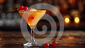Citrus cocktail gleams on the bar counter, a vibrant invitation to savor
