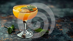 Citrus cocktail with ice and mint leaves, a zesty delight on the table photo