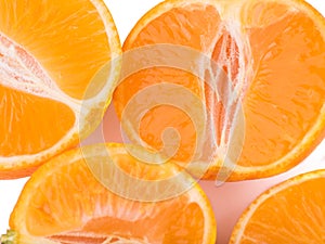  citrus collection. Whole tangerines or mandarin orange fruits and peeled segments  on white background