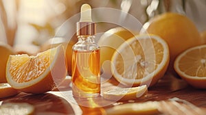 Citrus essential oil, vitamin C anti-aging serum, beauty care, or aromatherapy