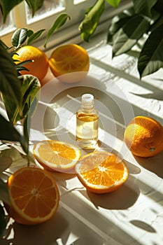 Citrus essential oil, vitamin C anti-aging serum, beauty care, or aromatherapy