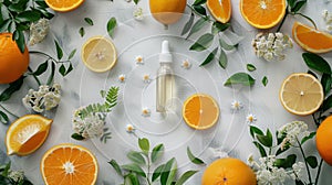 Citrus essential oil, vitamin C anti-aging serum, beauty care, or aromatherapy