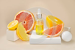 Citrus essential oil, vitamin c serum, oil beauty care aroma therapy.