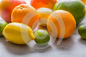 Citrus fresh fruit. Orange grapefruit lemon lime with mint leave