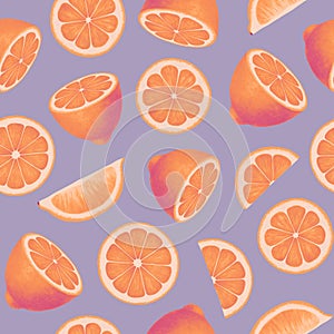 Citrus fruit seamless pattern. Colorful vivid print with juicy lemon slices. Repeated luxury design for packaging