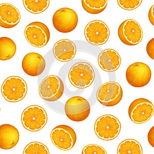 Citrus fruit seamless pattern. Colorful vivid print with juicy orange slices. Repeated luxury design for packaging