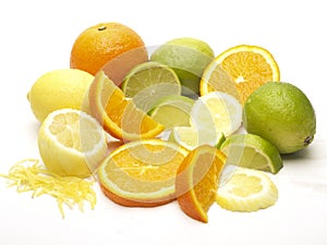 Citrus fruits including orange, lemon and lime