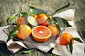 Citrus fruits with leaves