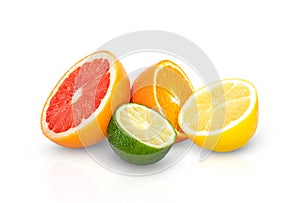 citrus fruits orange, grapefruit, lemon and lime isolated on white background