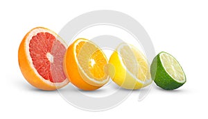 citrus fruits orange, grapefruit, lemon and lime isolated on white background