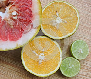 Citrus fruits Pomelo, Mousambi and Lime photo