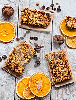Citrus Homemade granola protein bars with peanut butter, honey