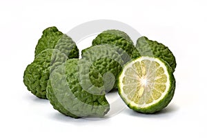 Citrus hystrix, bergamot fruit on white background