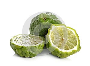 Citrus hystrix, Bergamot, kaffir lime, Leech Lime isolated on white photo
