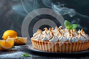 Citrus indulgence Delicious Lemon Meringue Pie against dark backdrop photo