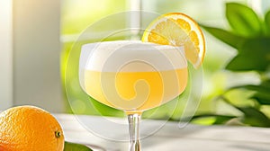 Citrus Lemon Sour Cocktail with Frothy Topping and Garnish photo