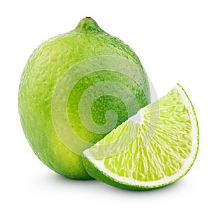 Citrus lime fruit with slice on white