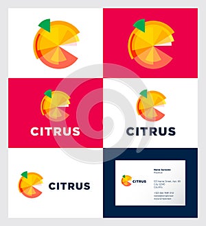 Citrus logo. Fresh juice and organic product logo. Citrus fruit consist of some transparent elements.