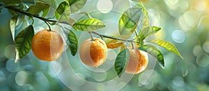 Citrus Lucida Branch With Hanging Oranges