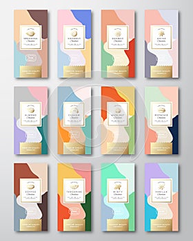 Citrus, Nuts and Spices Chocolate Labels Set. Abstract Vector Packaging Design Layouts Collection. Modern Typography
