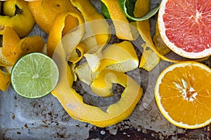 Citrus peels, orange, lemon and grapefruit